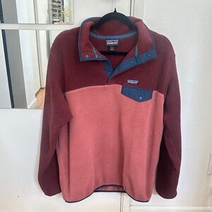 Patagonia Two-Tone Snap-T Fleece Pullover - Burgundy & Dusty Rose with Navy Trim